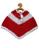 MayRa Knits Hand Knitted Three Fourth Sleeves Embroidered & Colour Blocked Poncho Style Sweater - Red