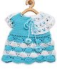 MayRa Knits Short Sleeves Hand Knitted Embroidered & Tassel Detail Sweater Dress - Blue