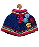 MayRa Knits Hand Knitted Full Sleeves Flower Crochet Embroidered Poncho Sweater -Blue
