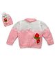 MayRa Knits Hand Knitted Full Sleeves Rose Crochet Colour Blocked Sweater-Pink