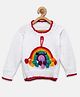MayRa Knits Hand Knitted Full Sleeves Rainbow Crochet  Sweater-White