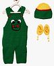 MayRa Knits Hand Knitted Sleeveless Cartoon Face Design Detail Dungaree With Cap And Booties Set - Green
