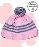 COCOON ORGANICS Handcrafted Soft And Warm Striped Design Bobble Cap - Pink