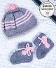 COCOON ORGANICS Handcrafted Soft And Warm Pom Pom Detail Winter Cap And Socks Set - Grey Melange