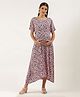 Blush 9 Half Sleeves Seamless Ditsy Floral Printed Double Layered Nursing Access Maternity Dress - Peach & Purple