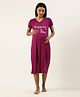 Blush 9 Half Sleeves Napping For Two Printed Maternity Nursing Nighty -Dark Pink