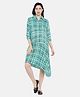 Blush 9 Three Fourth Sleeves Checkered Maternity & Nursing Asymmetrical Hem Flared Shirt Dress - Blue