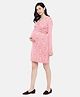 Blush 9 Full Sleeves Floral Printed Maternity Nursing Wrap Style Dress -Pink