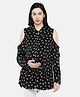 Blush 9 Full Sleeves Fish Printed Cold Shoulder Maternity Nursing Top - Black