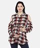 Blush 9 Full Sleeves Checkered Cold Shoulder Maternity Nursing Top - Red