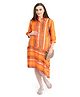 Blush 9 Three Fourth Sleeves Striped Design Concealed Zip Cross Cut Maternity Nursing Shirt Dress - Orange
