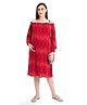 Blush 9 Full Sleeves Squares Design Off Shoulder Maternity Dress - Red