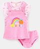 Mini Taurus Frock with Half Sleeves Inner Tee & Bloomer Rainbow Print - Pink
