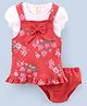 Mini Taurus Frock with Half Sleeves Inner Tee & Bloomer Floral Print - Red