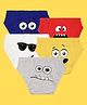 NUSYL Pack Of 5 Monster Emoticons With Sunglasses Printed Briefs - White Red Yellow Grey & Royal Blue