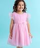 Babyhug Flutter Sleeves Solid Color Party Frock With Floral Corsage - Pink