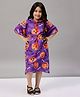 The Kaftan Company Halloween Theme Three Fourth Sleeves Spooky Pumpkin Printed Hooded Kaftan Dress - Purple