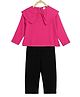 Chuppan Chupai Full Sleeves Bow DEtailed Edged Peter Pan Collared Top With Pant - Pink