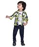 DOTSON Full Sleeves Text Printed Tee With Checked Jacket & Pant - Green & Multi Colour