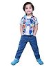 DOTSON Full Sleeves Colour Block Printed Shirt With Text Printed Tee & Pant Party Set - Blue