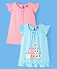 Babyhug Flutter Sleeves Nighty Kitten Print Pack of 2 - Blue