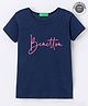 UCB Cotton Knit Half Sleeves Top Text Print - Navy Blue