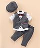 Robo Fry Cotton Full Sleeves Checkered Party Suit With Bow & Hat- Grey