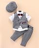 Robo Fry Cotton Full Sleeves Checkered Party Suit With Bow & Hat- Grey