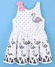 Orrigany Cotton Sleeveless Frock With Bow Flamingo & Polka Dots Print- White
