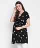 Oxolloxo Half Sleeves Polka Dots Print Wrap Maternity Tunic - Black