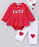 Babyhug Cotton Full Sleeves Onesie with Full Length Leggings Hearts & Text Print- Red & White