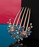 Yellow Chimes Crystal Studded Floral Design Comb Pin - Blue