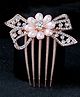 Yellow Chimes Crystal Studded Bow And Floral Design Comb Pin -Rose Golden
