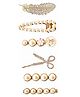 Yellow Chimes Pack Of 6 Pearl & Diamond Applique Hair Pins - Golden
