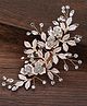 Yellow Chimes Flower Leaf Styled Diamonds Applique Hair Pin - Golden