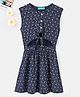 Tiara Sleeveless Abstract Flower Printed Summer Front Knot Dress - Navy Blue