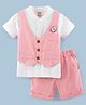 Wow Interlock Cotton Shirt with Striped Woven Jacket & Shorts Set - Peach