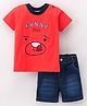 Wonderchild Half Sleeves Funny Face Printed Tee & Shorts - Red