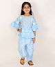 M'andy Three Fourth Sleeves Ethnic Motif Printed Lace Detailed Kurta & Dhoti Set - Blue