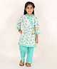 M'andy Three Fourth Sleeves Floral Striped Printed Angarakha Styled Kurta Pajama Set - Mint Green & White