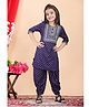 FlyFinns Three Fourth Sleeves Yoke Printed Kurta & Dhoti Set - Blue