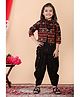 FlyFinns Three Fourth Sleeves Seamless Woven Design Detailed Jacket With All over Motif Printed Short Kurta With Coordinating Dhoti - Black