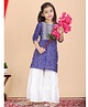 FlyFinns Three Fourth Sleeves Seamless Bandhej Designed & Sequin Embellished Yoke Embroidered Kurta With Sharara - Blue