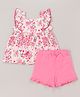 Babyhug 100% Cotton Sleeveless Top & Short Set Floral Print- Pink