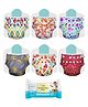 SuperBottoms Freesize UNO Cloth Diaper (3M - 3Y) Reusable, Absorbs 4-5 Pees - Pack of 6 with Wipes