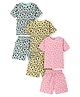 Primo Gino 100% Cotton Knit Drop Shoulder Night Suit Leopard Print Pack of 3 - Blue Yellow & Pink