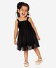 KIDSDEW Shimmer Sleeveless Pintuck Yoke Fit And Flare Party Wear Dress - Black