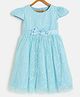 KIDSDEW Cap Sleeves Lace Designed Embroidered Party Wear Dress - Blue