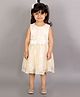 KIDSDEW Sleeveless Bow Detail Roses Design Net Dress - Beige