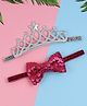 Bhoomi Collection Set Of 2 Glitter Crown & Sequinned Bow Headbands - Silver & Dark Pink